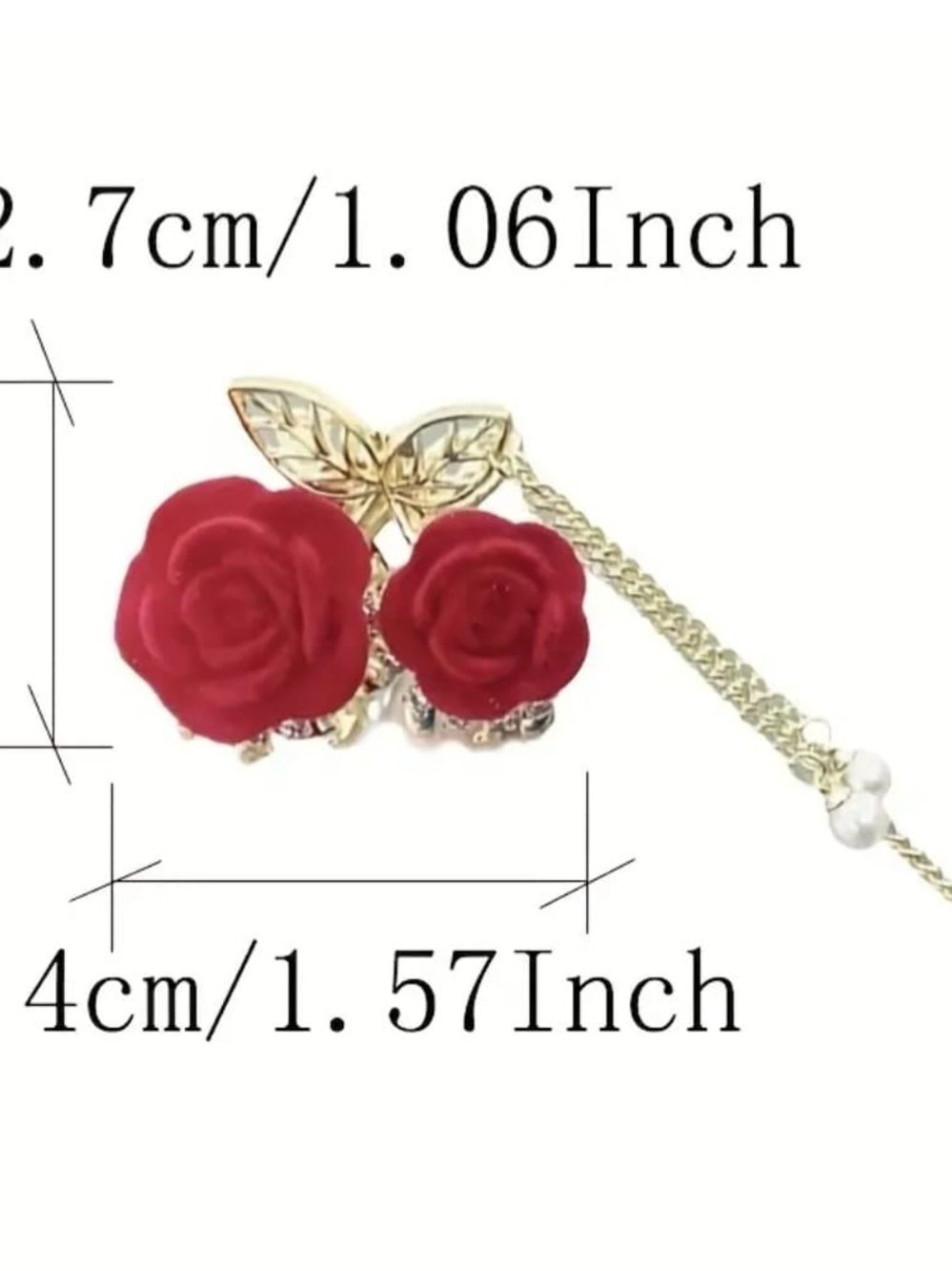 Velvet Rose Gold-Tone Hair Clip with Dangle Pearls - Burgundy - Picture 4 of 5